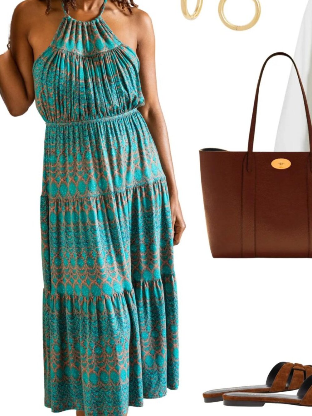 JJwinks Bon Voyage maxi dress halter stretch modal blue geometric print travel M
